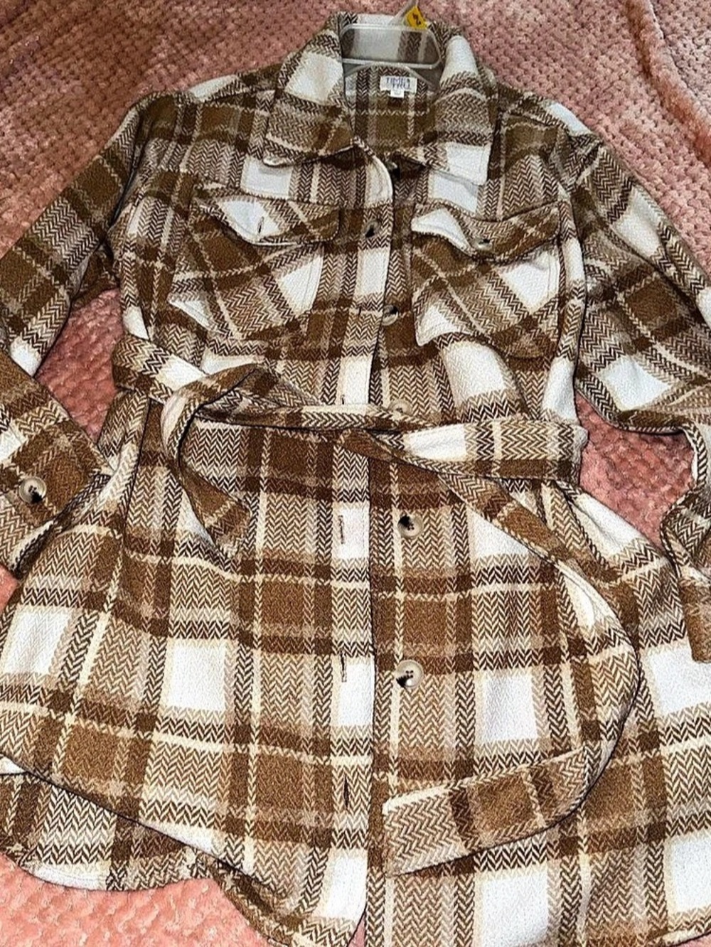 Time and Tru women’s 12-14 Brown & White Plaid Belted Shacket